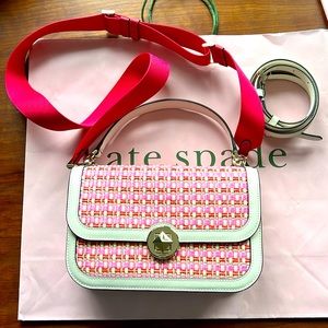 KATE SPADE Audrey Raffia Top Leather Cross Body Purse NWT